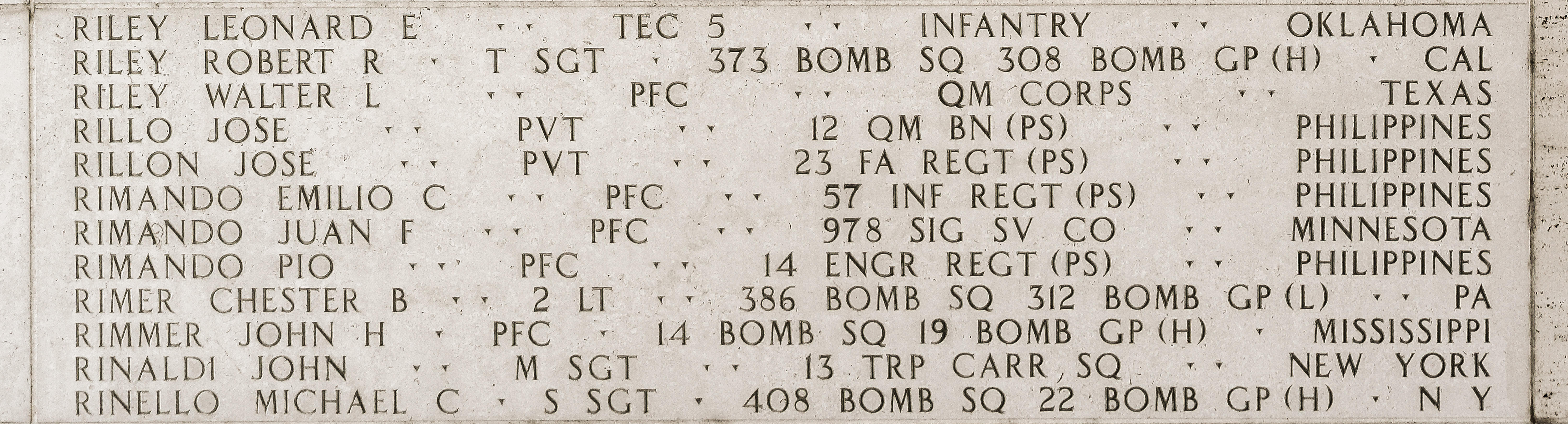 Chester B. Rimer, Second Lieutenant